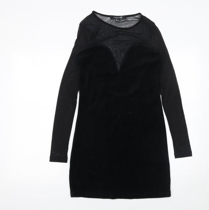 Forever 21 Women's Black Velvet Mesh Bodycon Long Sleeve Dress Size S