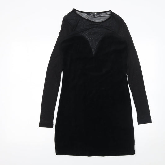 Forever 21 Women's Black Velvet Mesh Bodycon Long Sleeve Dress Size S
