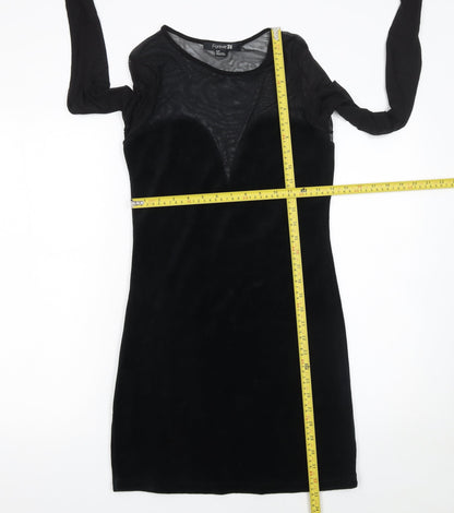 Forever 21 Women's Black Velvet Mesh Bodycon Long Sleeve Dress Size S