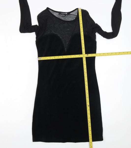 Forever 21 Women's Black Velvet Mesh Bodycon Long Sleeve Dress Size S