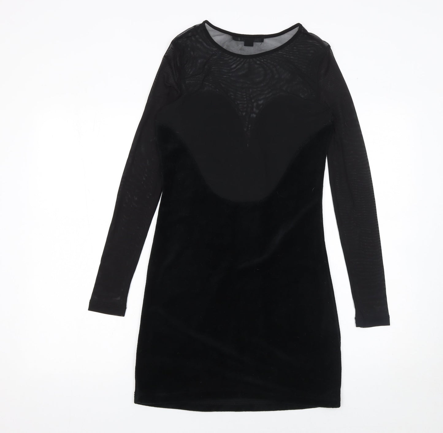 Forever 21 Women's Black Velvet Mesh Bodycon Long Sleeve Dress Size S