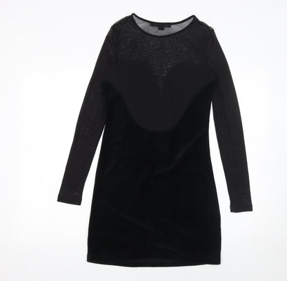 Forever 21 Women's Black Velvet Mesh Bodycon Long Sleeve Dress Size S