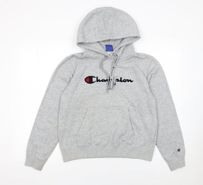 Champion Womens Grey Pullover Hoodie M Cotton Blend Logo Casual