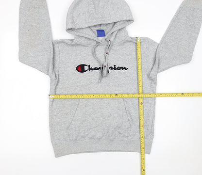 Champion Womens Grey Pullover Hoodie M Cotton Blend Logo Casual