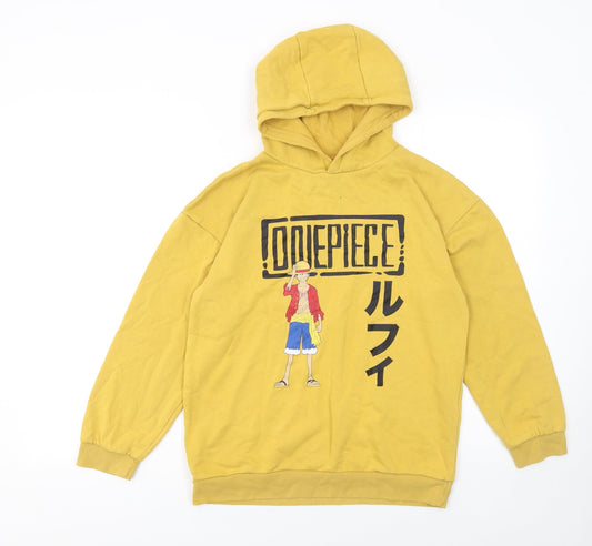 One Piece Boys Yellow Pullover Hoodie 11-12 Years Anime Graphic Cotton Blend