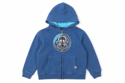 Front view of Saltrock boys’ blue full zip hoodie 5-6 years logo fleece cotton blend