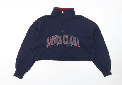 Hollister Women Navy Blue Santa Clara 1/4 Zip Pullover Sweatshirt S