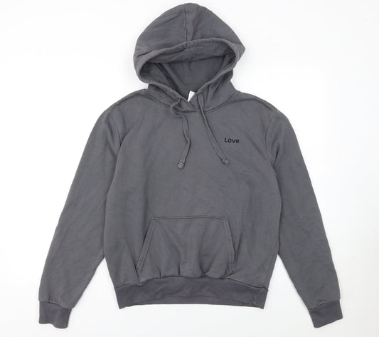 H&M Girls Grey Love Hoodie Size S Pullover Cotton Blend Sweatshirt