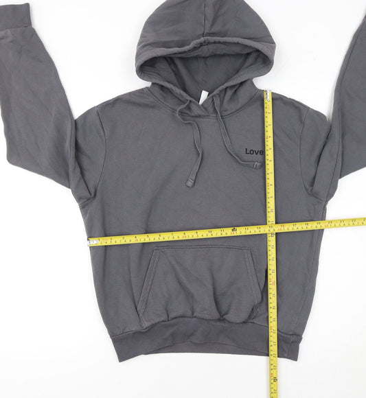 H&M Girls Grey Love Hoodie Size S Pullover Cotton Blend Sweatshirt