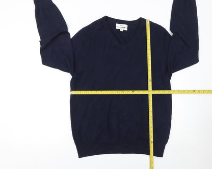 Marks and Spencer Men's Blue V-Neck Cotton Jumper M Regular Fit