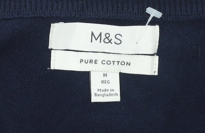 Marks and Spencer Men's Blue V-Neck Cotton Jumper M Regular Fit