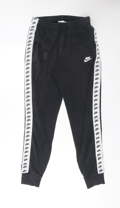 Nike Men's Black Jogger Sweatpants Small Logo Taped Track Trousers