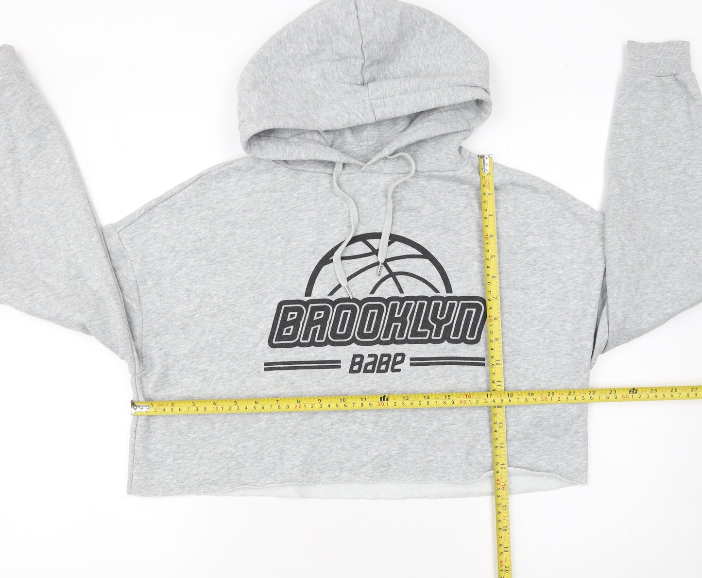 H&M Women Grey Brooklyn Babe Cropped Hoodie Size 12 Cotton Blend