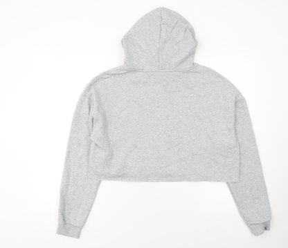 H&M Women Grey Brooklyn Babe Cropped Hoodie Size 12 Cotton Blend