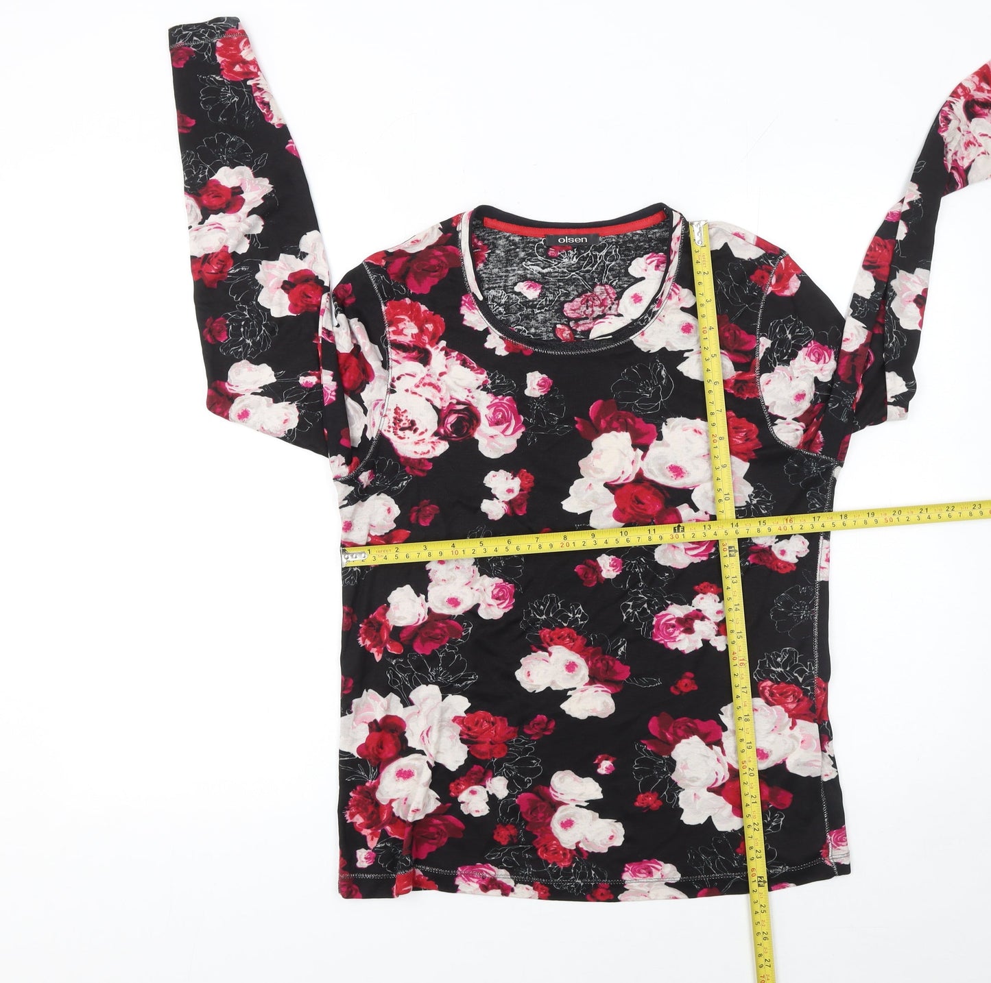Olsen Womens Floral Long Sleeve Cotton Top Black Red UK 16