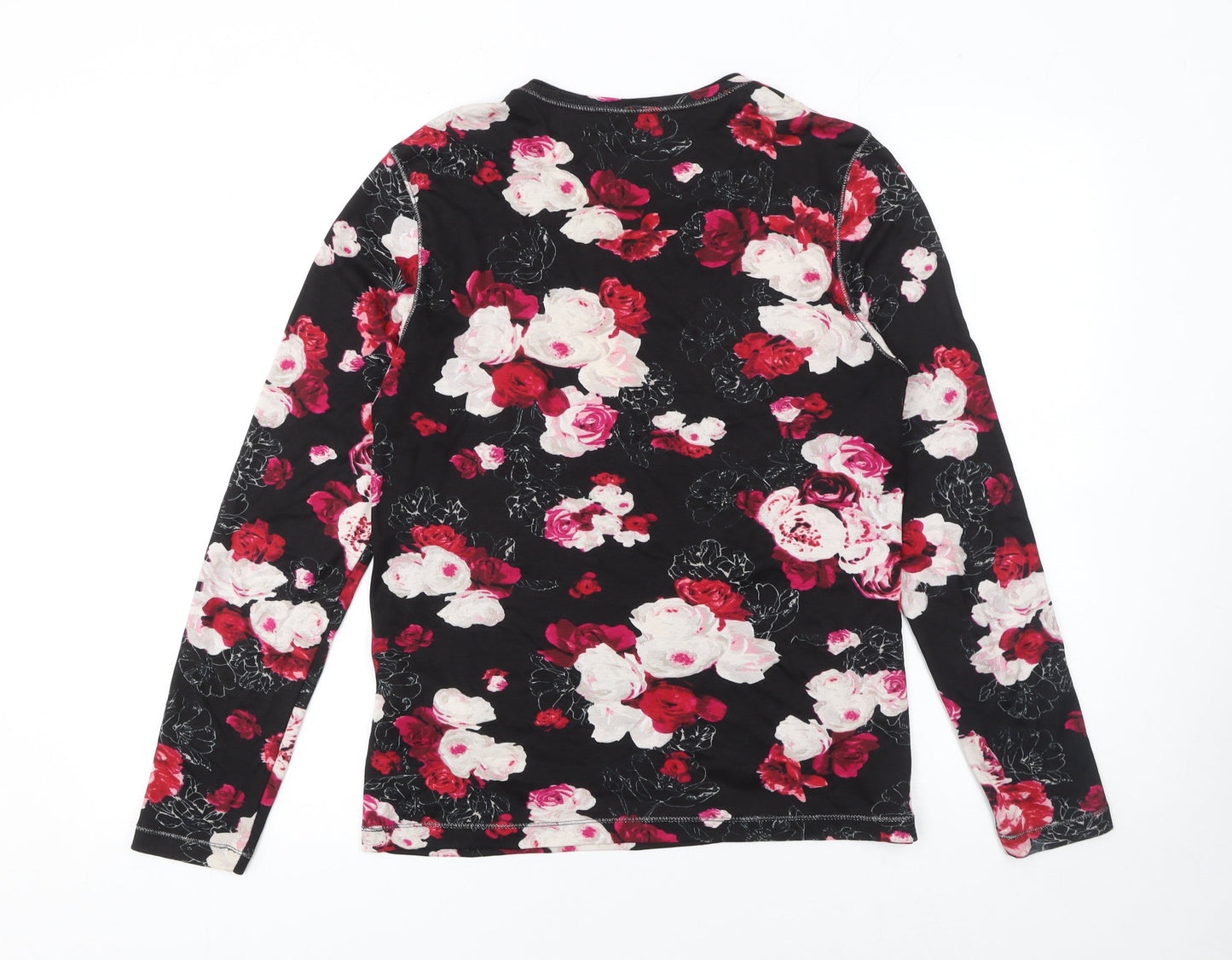 Olsen Womens Floral Long Sleeve Cotton Top Black Red UK 16