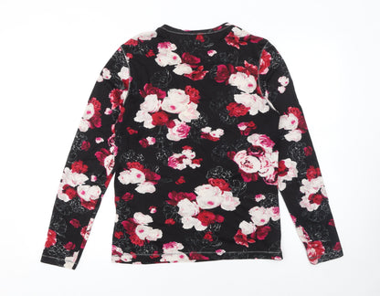 Olsen Womens Floral Long Sleeve Cotton Top Black Red UK 16