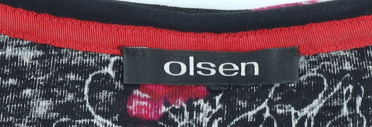 Olsen Womens Floral Long Sleeve Cotton Top Black Red UK 16