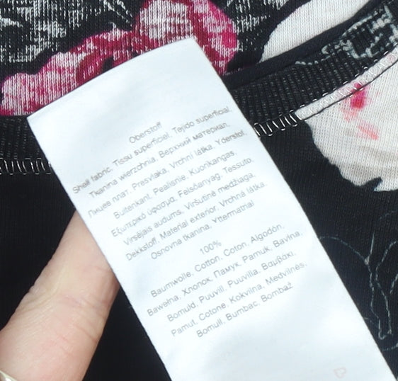 Olsen Womens Floral Long Sleeve Cotton Top Black Red UK 16