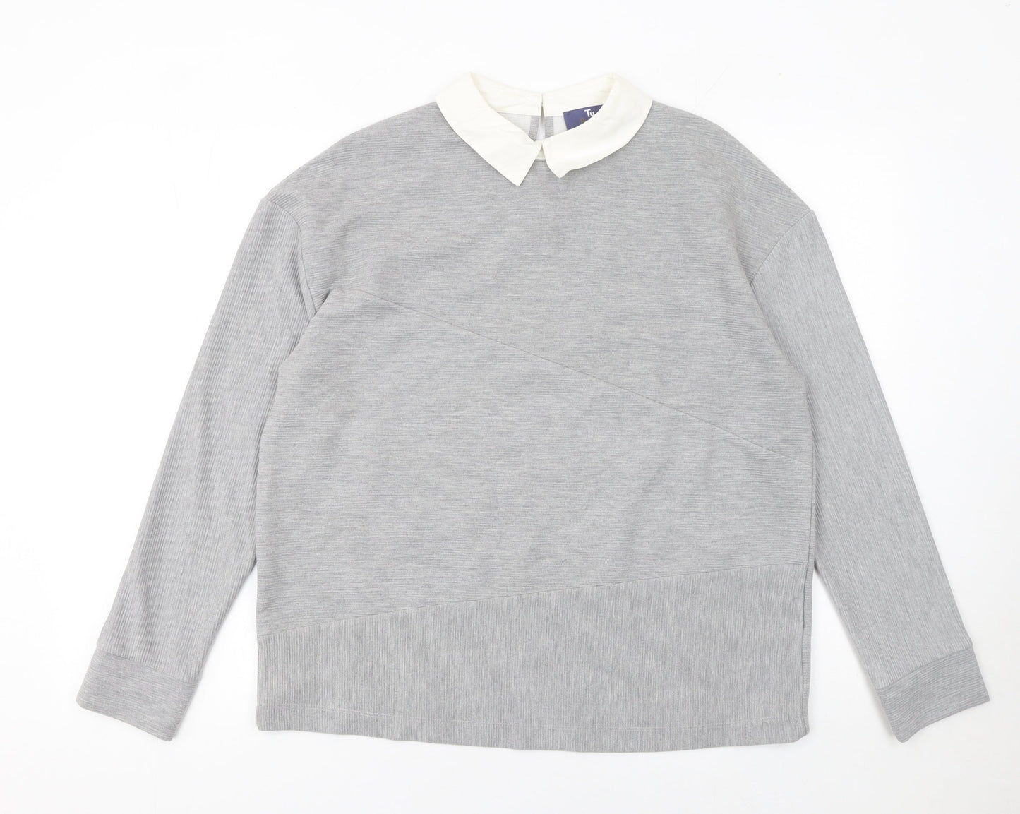 Tu Women’s Grey Collared Long Sleeve Cotton Blend Blouse Size 14