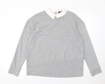 Tu Women’s Grey Collared Long Sleeve Cotton Blend Blouse Size 14