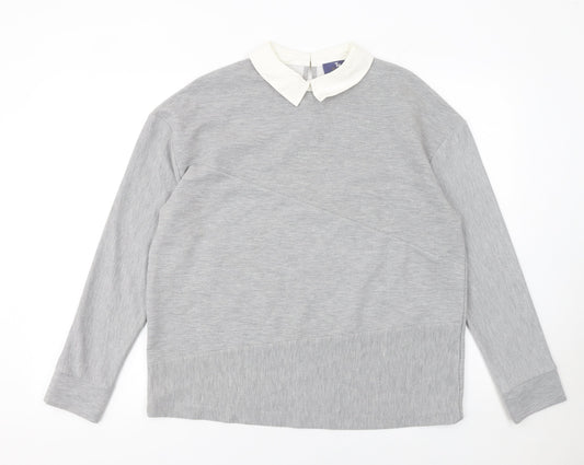 Tu Women’s Grey Collared Long Sleeve Cotton Blend Blouse Size 14