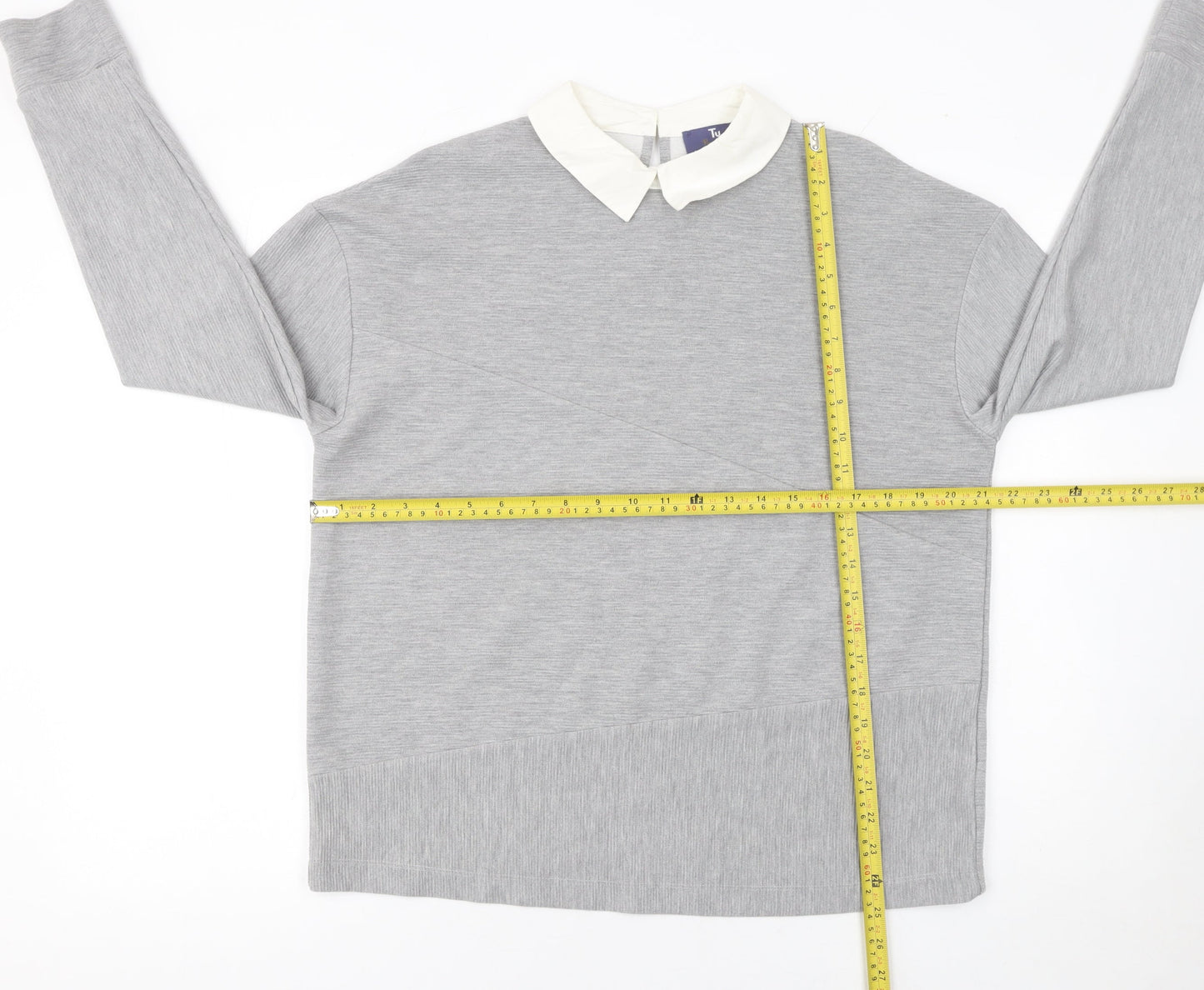 Tu Women’s Grey Collared Long Sleeve Cotton Blend Blouse Size 14