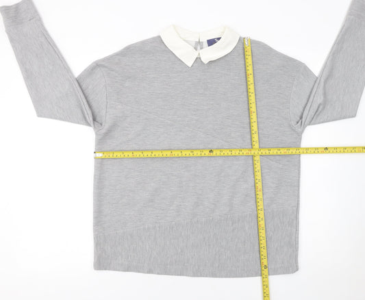 Tu Women’s Grey Collared Long Sleeve Cotton Blend Blouse Size 14