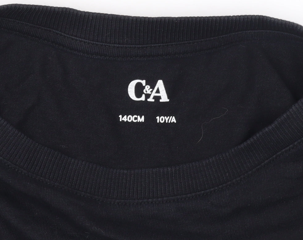 C&A Girls Black New York Club Cotton Short Sleeve T-Shirt 10 Years