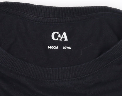 C&A Girls Black New York Club Cotton Short Sleeve T-Shirt 10 Years