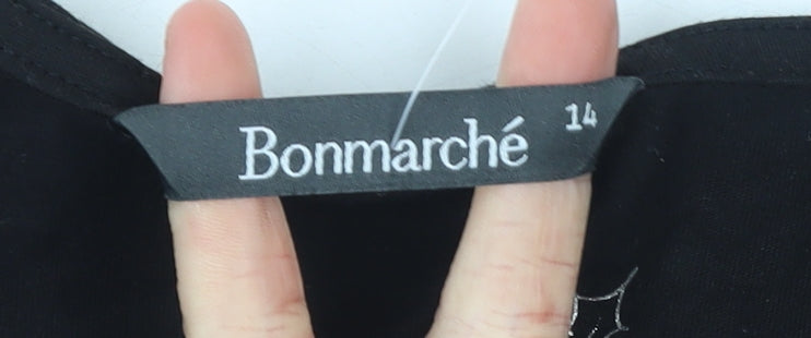 Bonmarché Womens Black Rhinestone Christmas Tree T-Shirt Size 14