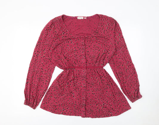 Fat Face Womens Red Animal Print Cotton Tunic Blouse Size 12