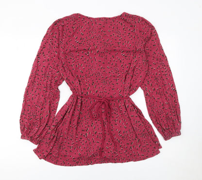 Fat Face Womens Red Animal Print Cotton Tunic Blouse Size 12