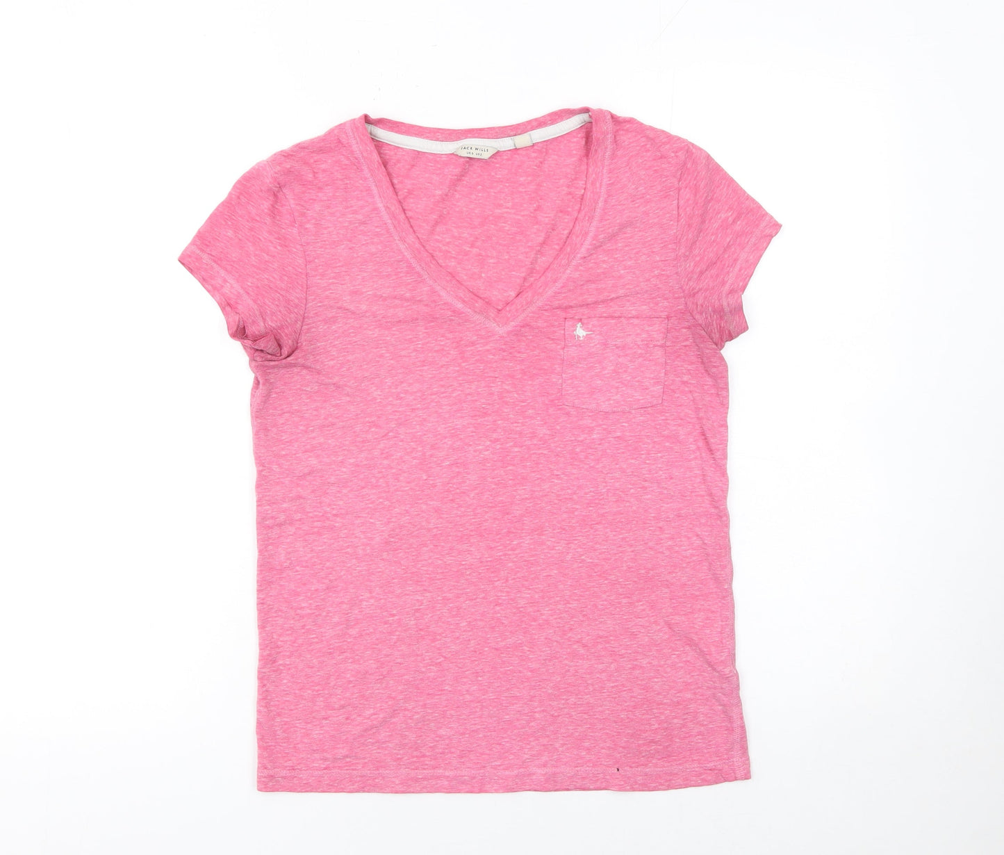 Jack Wills Women Pink V-Neck Short Sleeve T-Shirt UK 6