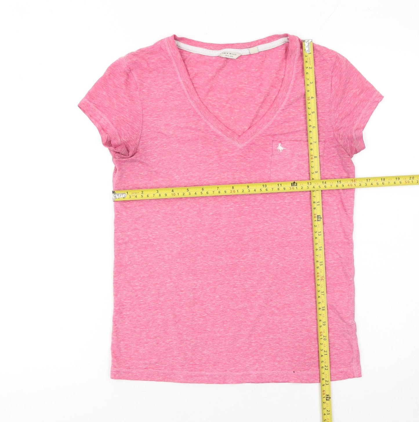 Jack Wills Women Pink V-Neck Short Sleeve T-Shirt UK 6