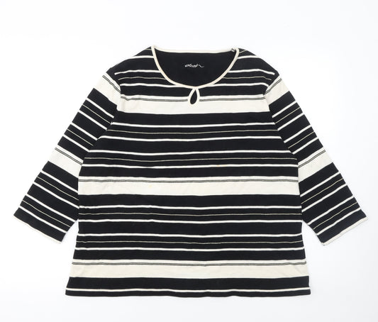 Dash Women’s Black Striped 3/4 Sleeve Cotton Blend T-Shirt Size 20