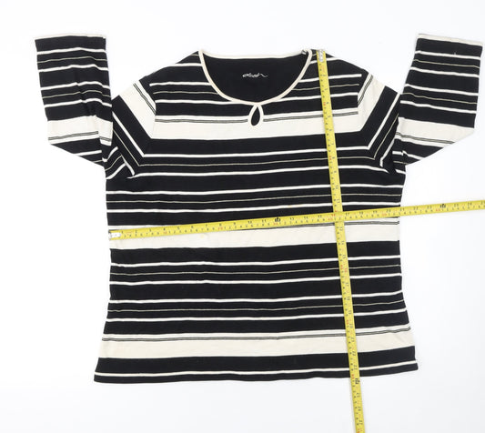 Dash Women’s Black Striped 3/4 Sleeve Cotton Blend T-Shirt Size 20