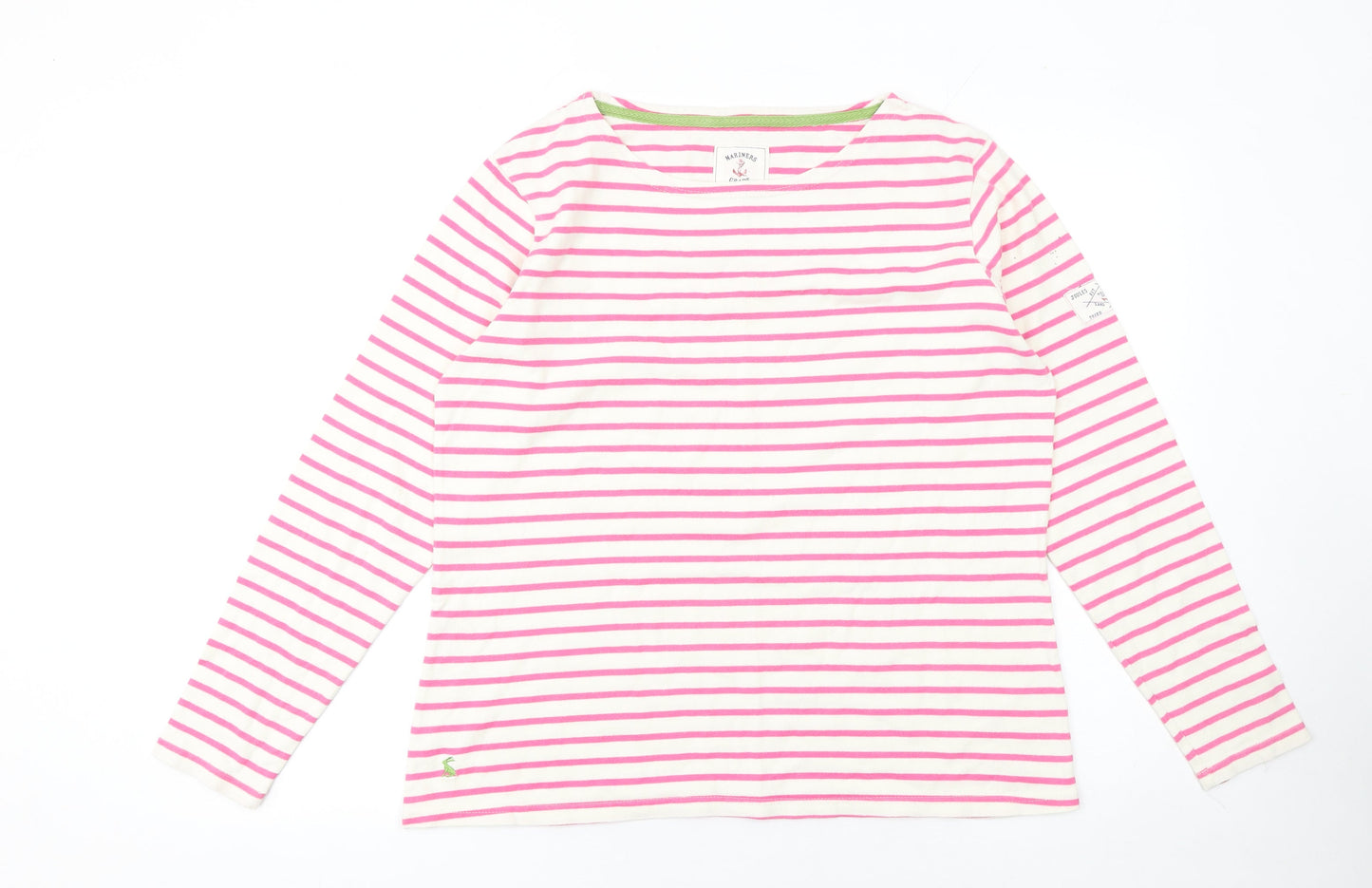 Joules Women’s Pink White Striped Long Sleeve Cotton Nautical Top UK 16