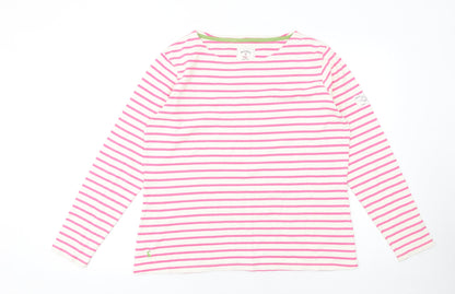 Joules Women’s Pink White Striped Long Sleeve Cotton Nautical Top UK 16