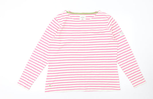 Joules Women’s Pink White Striped Long Sleeve Cotton Nautical Top UK 16