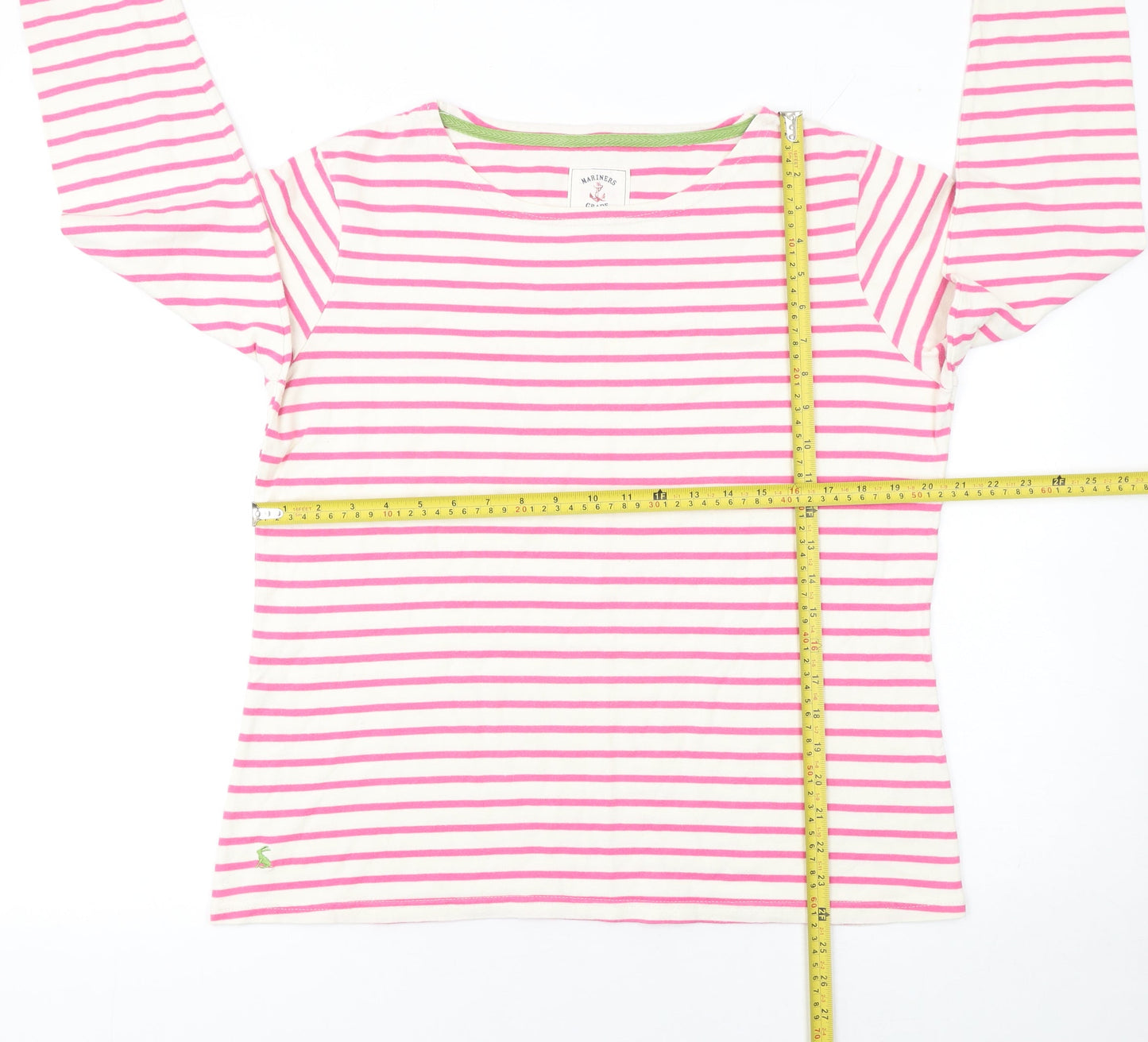 Joules Women’s Pink White Striped Long Sleeve Cotton Nautical Top UK 16