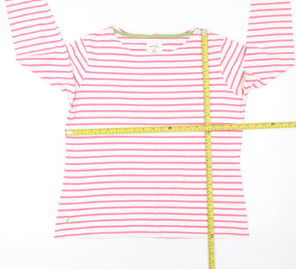 Joules Women’s Pink White Striped Long Sleeve Cotton Nautical Top UK 16