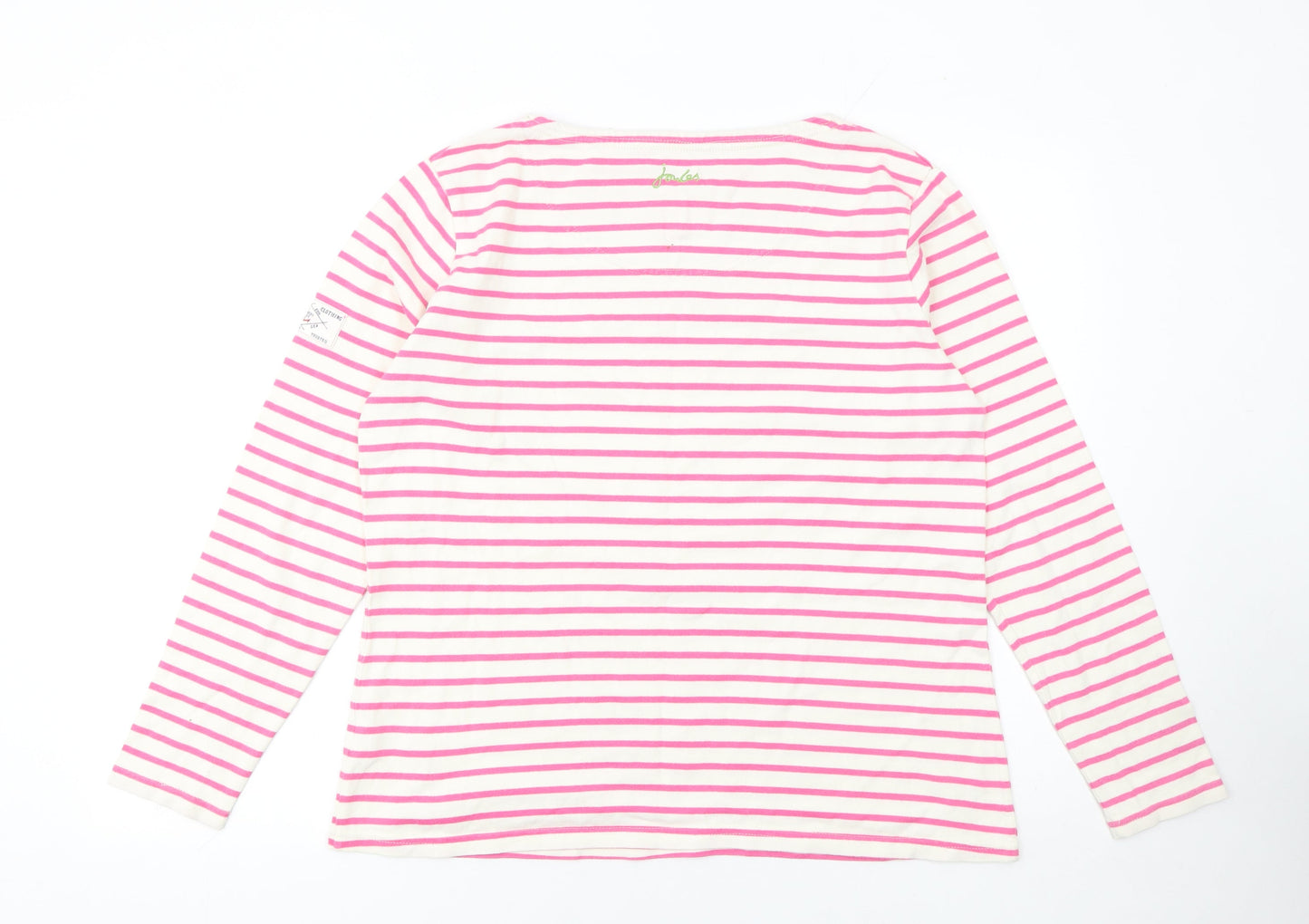 Joules Women’s Pink White Striped Long Sleeve Cotton Nautical Top UK 16
