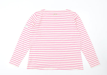 Joules Women’s Pink White Striped Long Sleeve Cotton Nautical Top UK 16