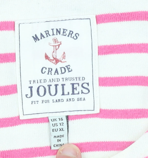 Joules Women’s Pink White Striped Long Sleeve Cotton Nautical Top UK 16