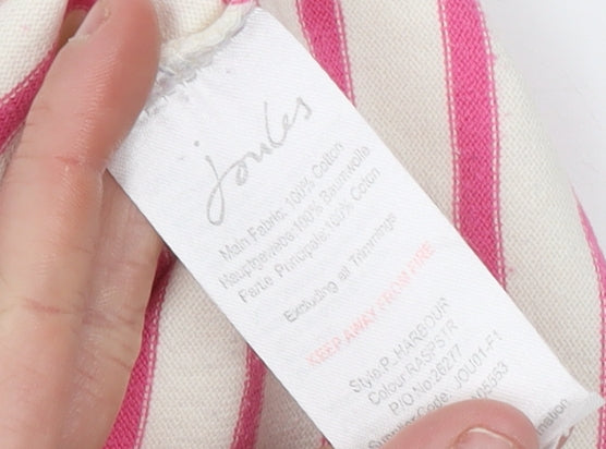 Joules Women’s Pink White Striped Long Sleeve Cotton Nautical Top UK 16