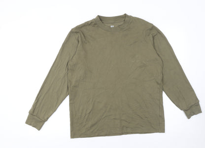Uniqlo Men’s Green Long Sleeve Crew Neck Cotton T-Shirt Size M Regular Fit