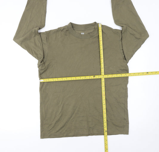 Uniqlo Men’s Green Long Sleeve Crew Neck Cotton T-Shirt Size M Regular Fit