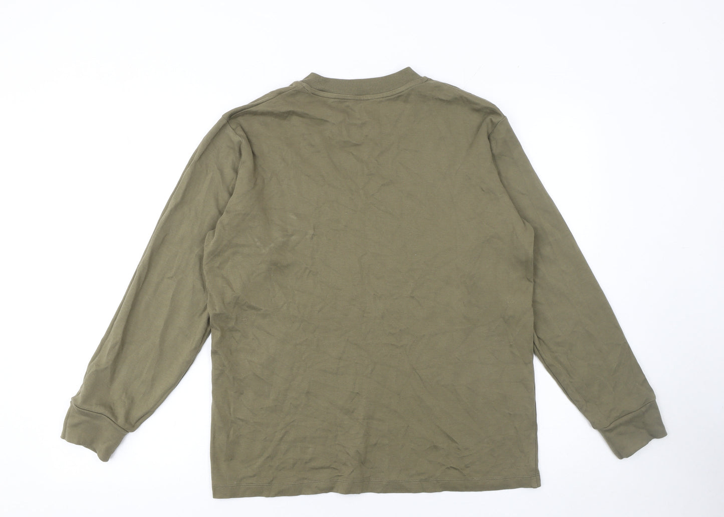 Uniqlo Men’s Green Long Sleeve Crew Neck Cotton T-Shirt Size M Regular Fit