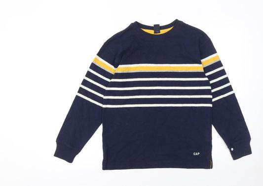 GAP Kids Boys Navy Blue Long Sleeve Striped Cotton T-Shirt L/10 Years